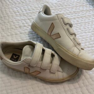 Veja White Leather Sneakers with Gold Accents
